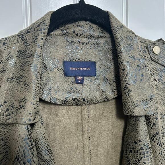 Skies Are Blue Snakeskin Moto Jacket M Olive Cropped Vegan Suede Indie Sleaze - Picture 8 of 16